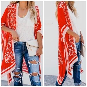 RED WHITE DUSTER - kimono
